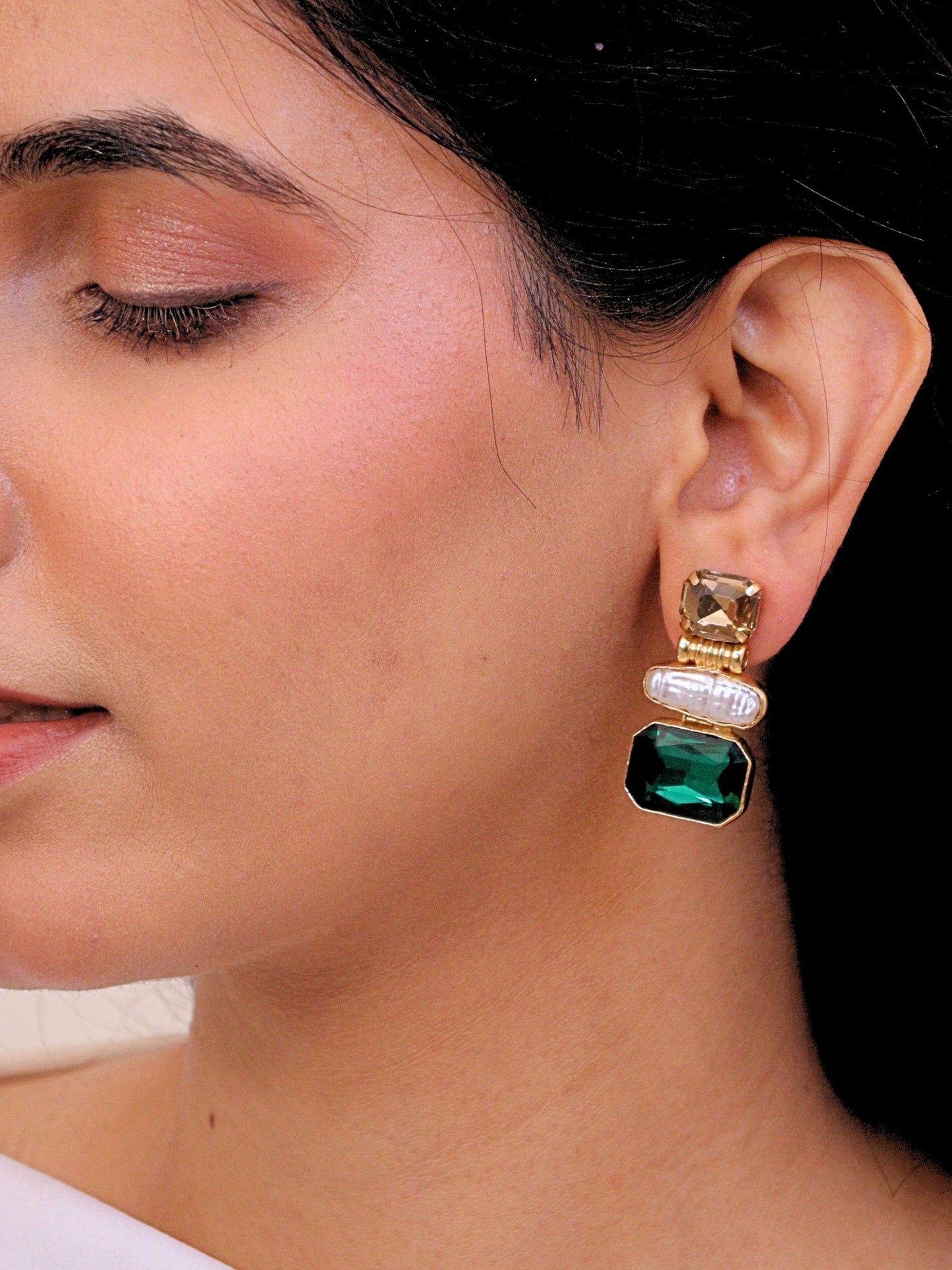 Viana Jewels Mrinal Stone Brass Earrings for Women 18K Gold Plated Handmade