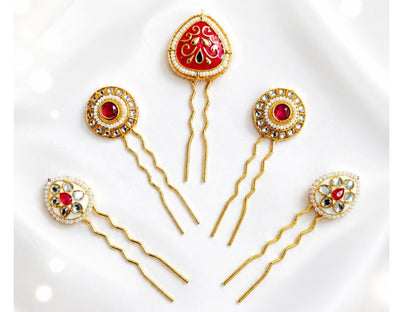 VIANA JEWELS Kesh Qala Thewa Gold Foil Hair Pin For Women