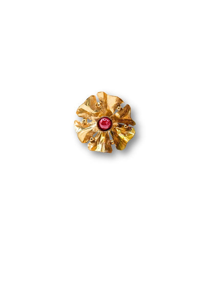 Viana Jewels Aarohi Brass Adjustable Ring with Red Stone 18K Gold Plated