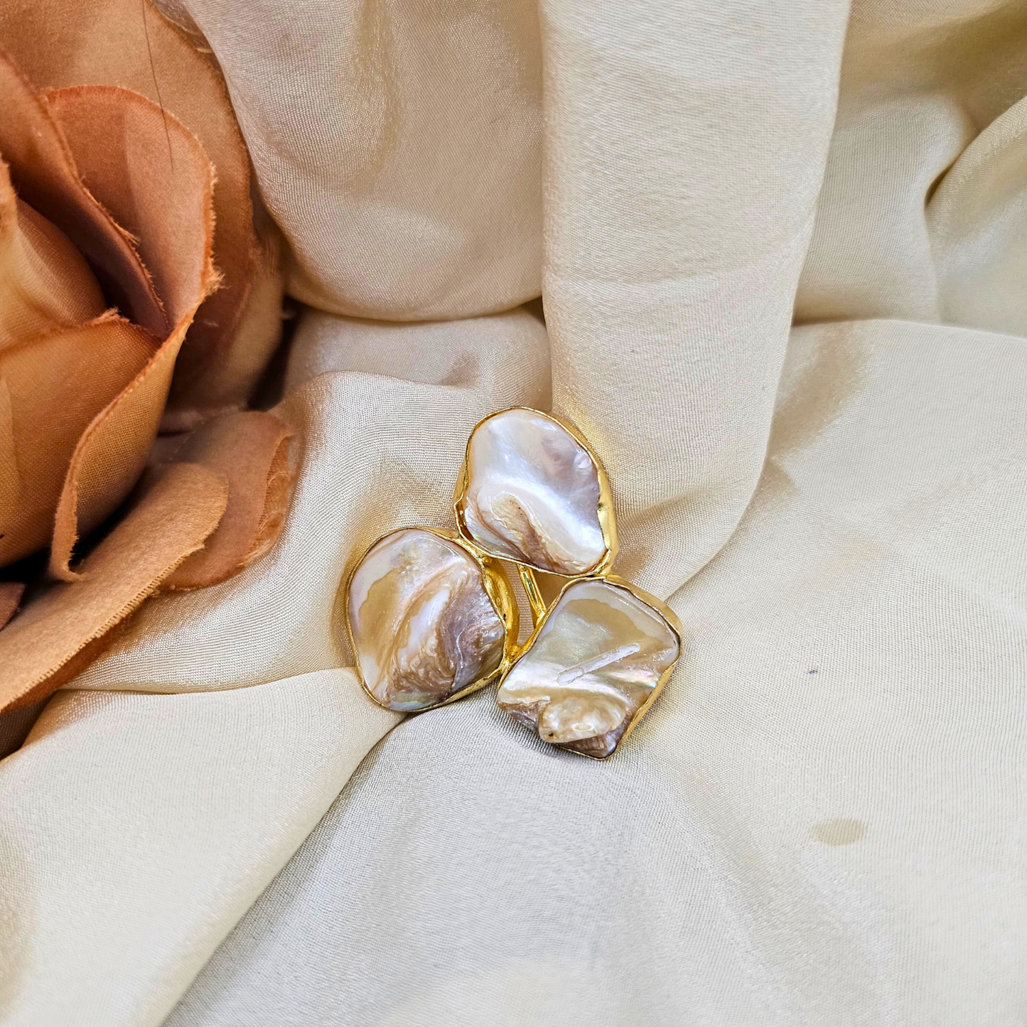 Aza  Golden Baroque Pearl Adjustable Ring