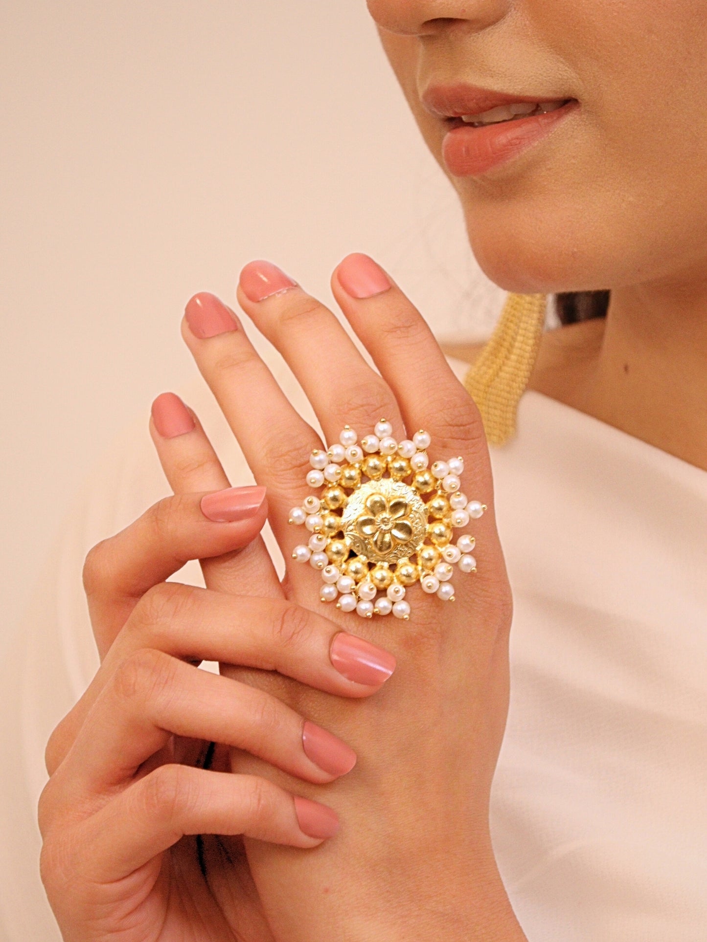 Viana Jewels Parinaaz Adjustable Brass Ring for Women 18K Gold Plated Handmade