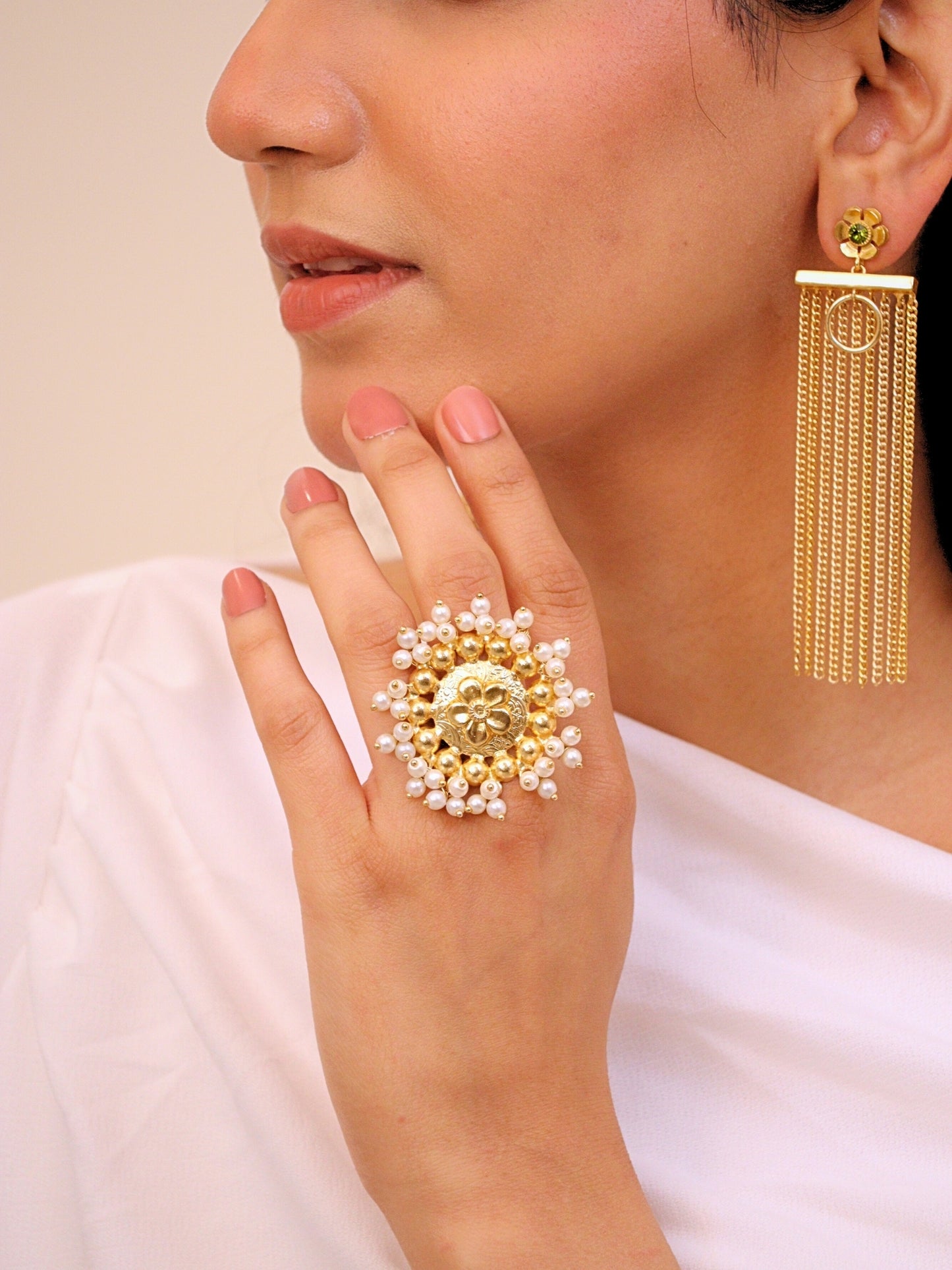 Viana Jewels Parinaaz Adjustable Brass Ring for Women 18K Gold Plated Handmade