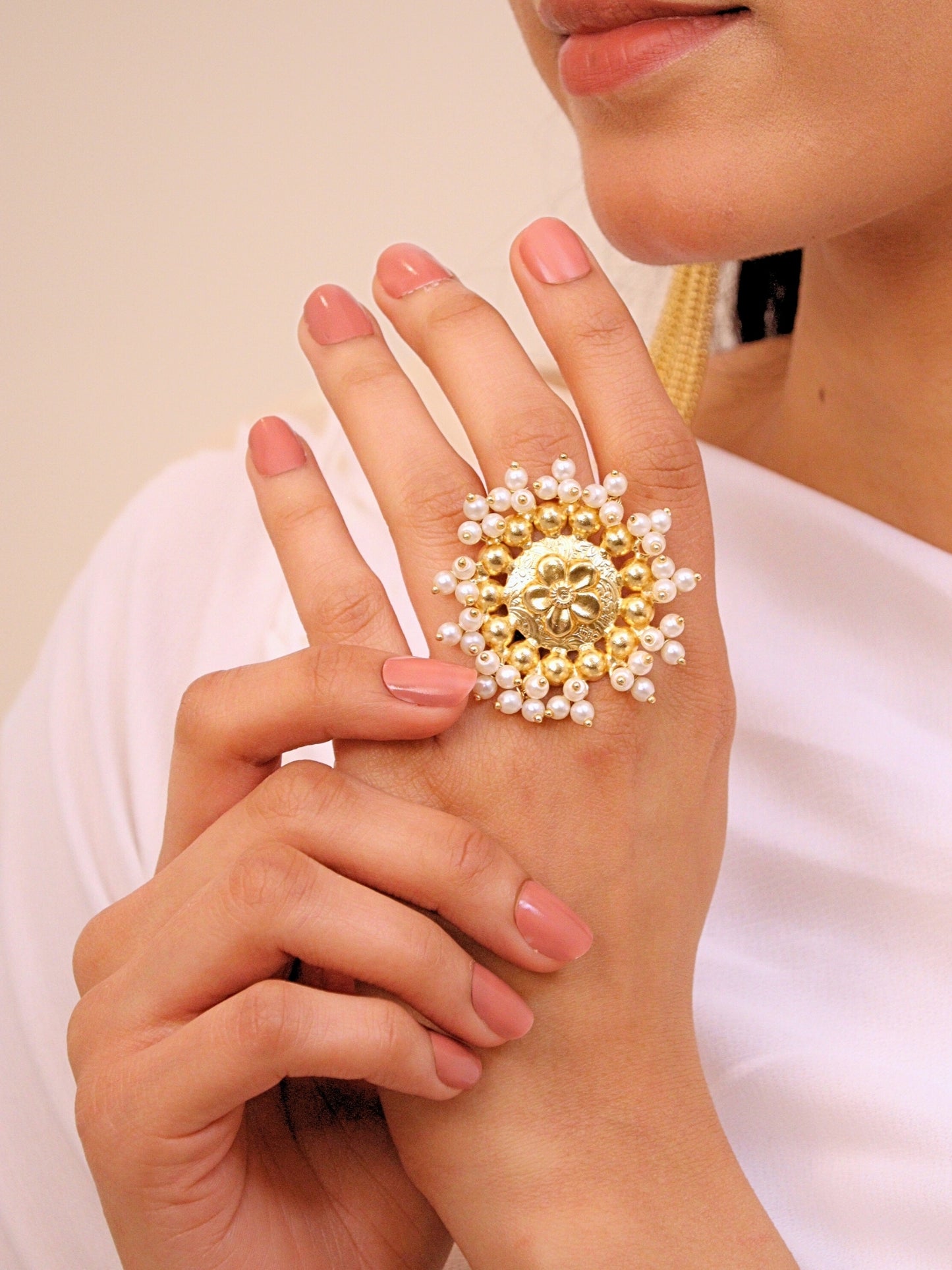 Viana Jewels Parinaaz Adjustable Brass Ring for Women 18K Gold Plated Handmade