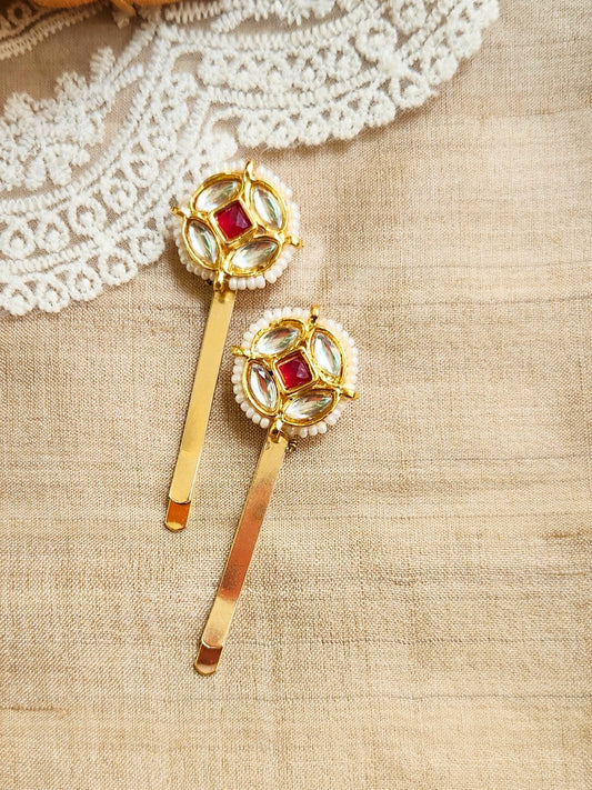 Viana Jewels Kundan Red Hair Pins (Set of 2)