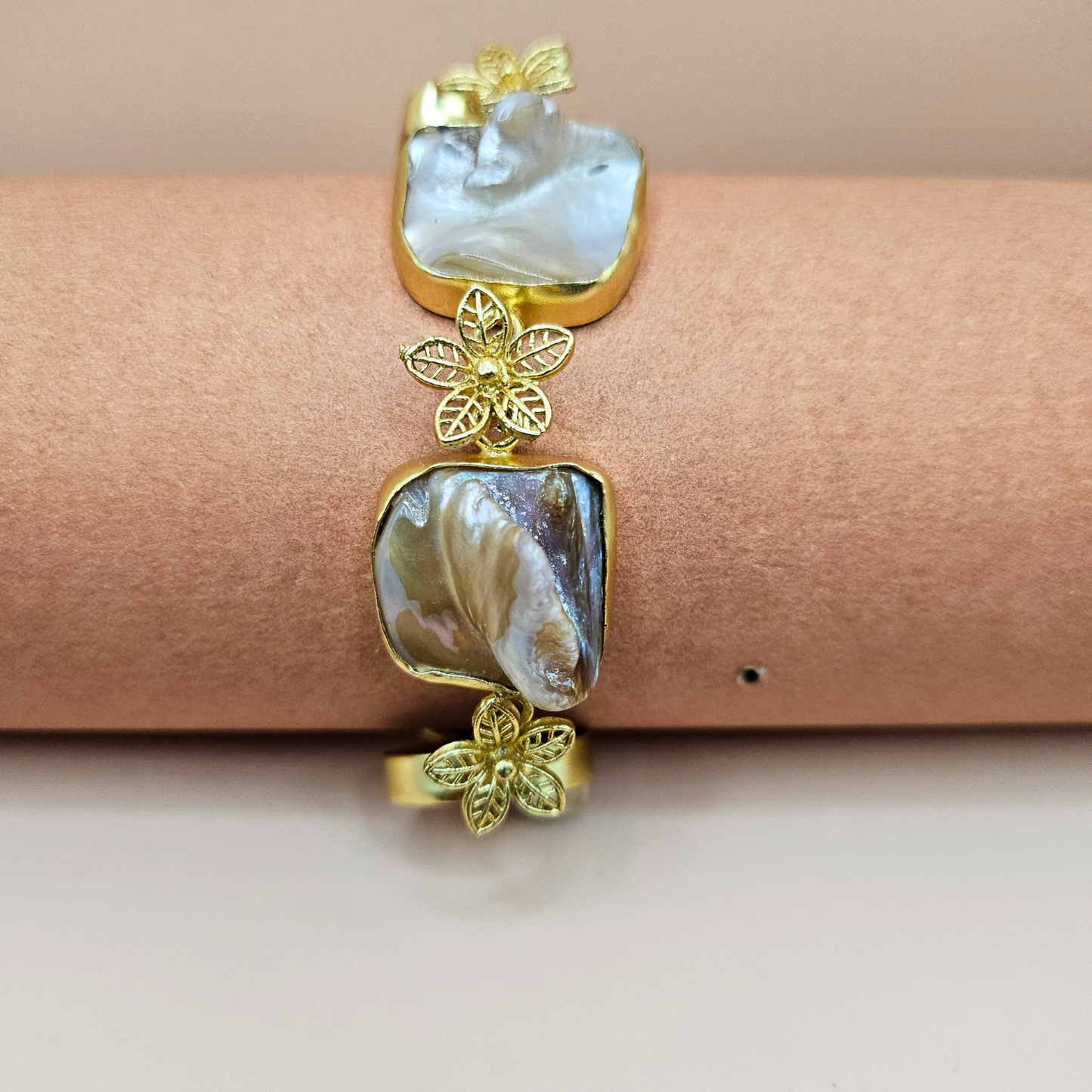 Baroque Pearl Bracelet with Floral Motifs