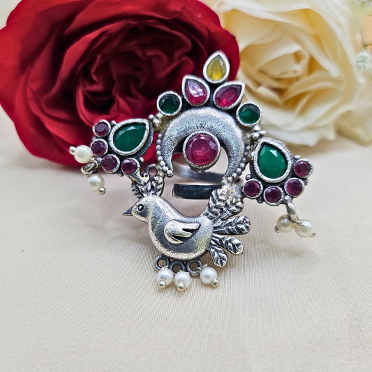 Majestic Peacock Silver Ring