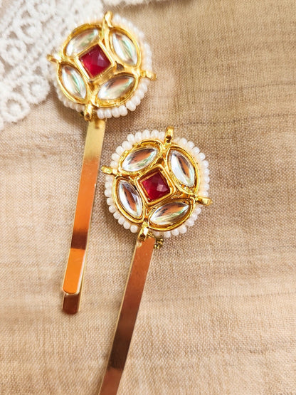 Viana Jewels Kundan Red Hair Pins (Set of 2)