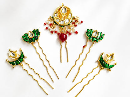 VIANA JEWELS Kesh Qala Ratna Gem Hair Pin For Women