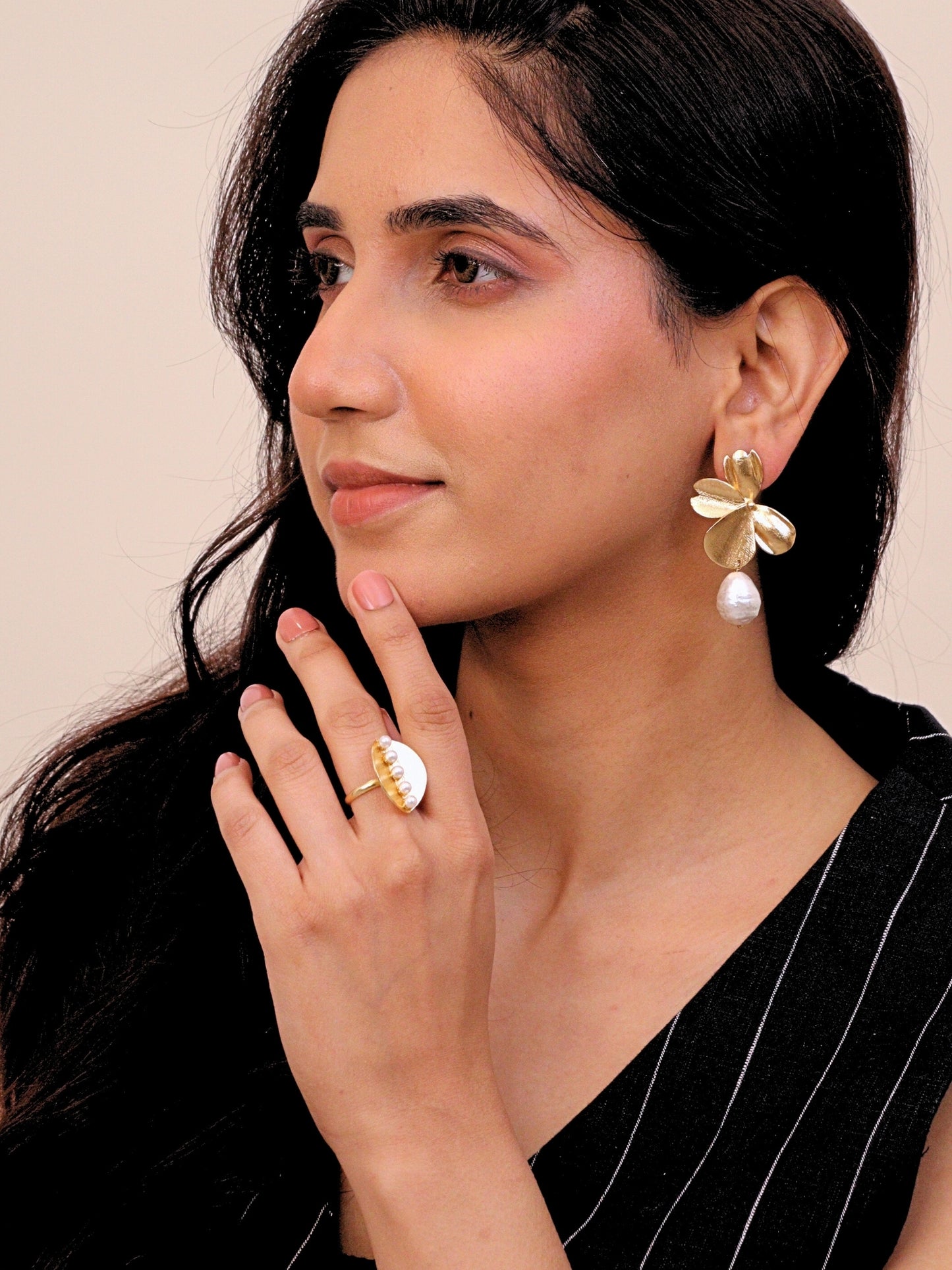 Viana Jewels Mehr Brass Earrings for Women 18K Gold Plated Handmade