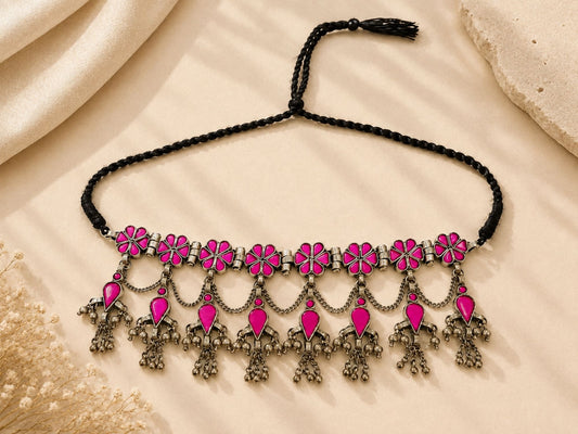 VIANA JEWELS Afghan Tribal Pink Flower Choker