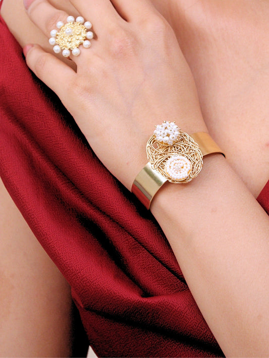 Viana Jewels Gulnaar Brass Bracelet for Women 18K Gold Plated Handmade