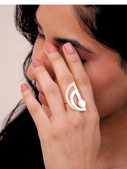Viana Jewels Raya Dual Tone Adjustable Brass Ring 18K Gold Plated Handmade