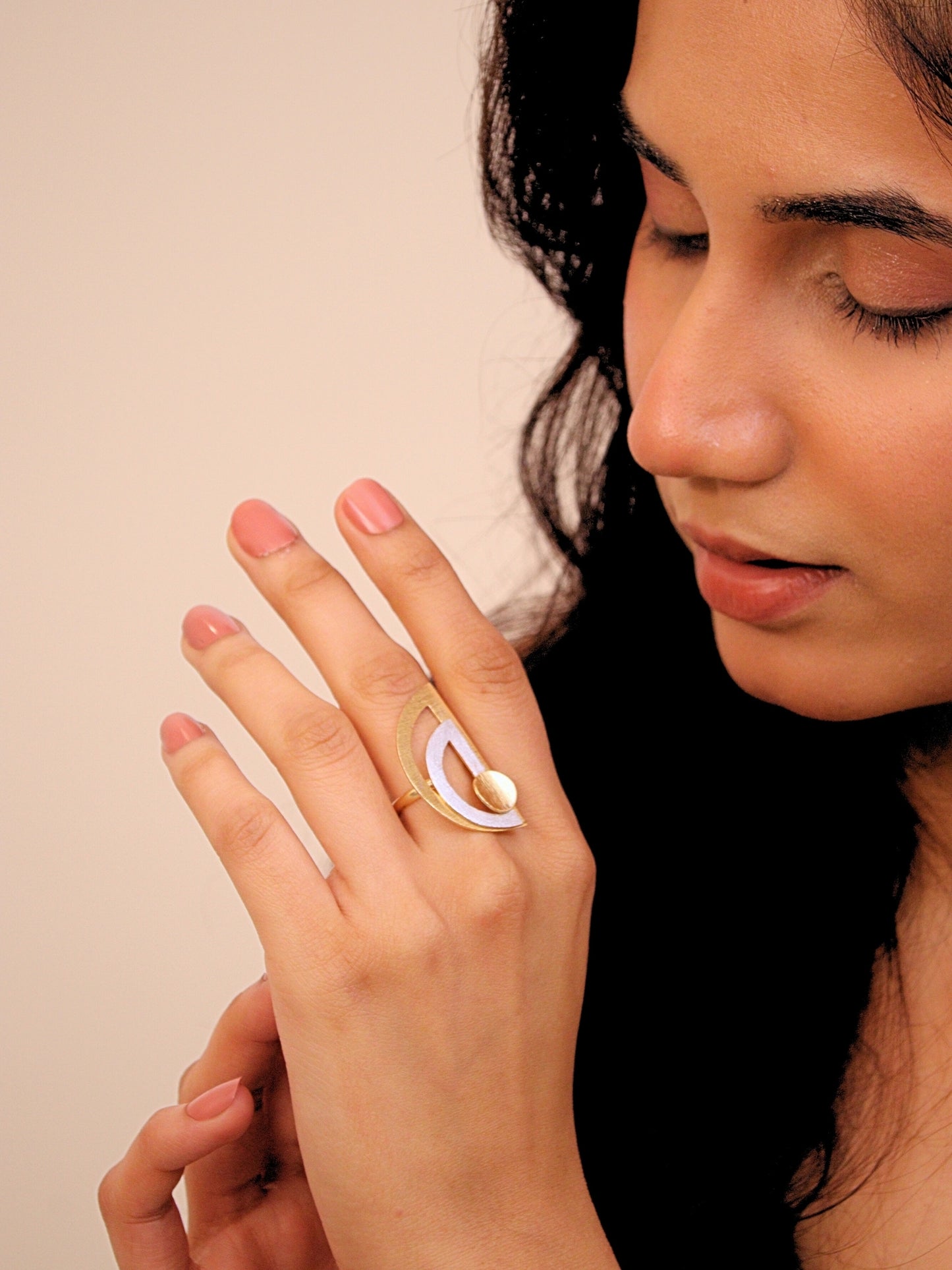 Viana Jewels Raya Dual Tone Adjustable Brass Ring 18K Gold Plated Handmade