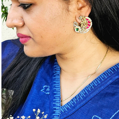 Pachi Peacock Navratri Studs