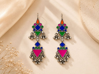 VIANA JEWELS Shirin Mirror Tribal Tassel Earrings