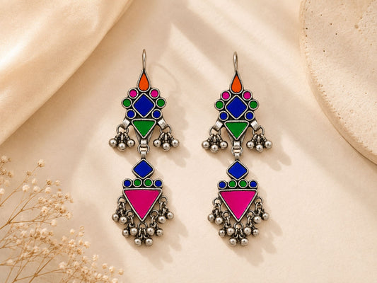 VIANA JEWELS Shirin Mirror Tribal Tassel Earrings