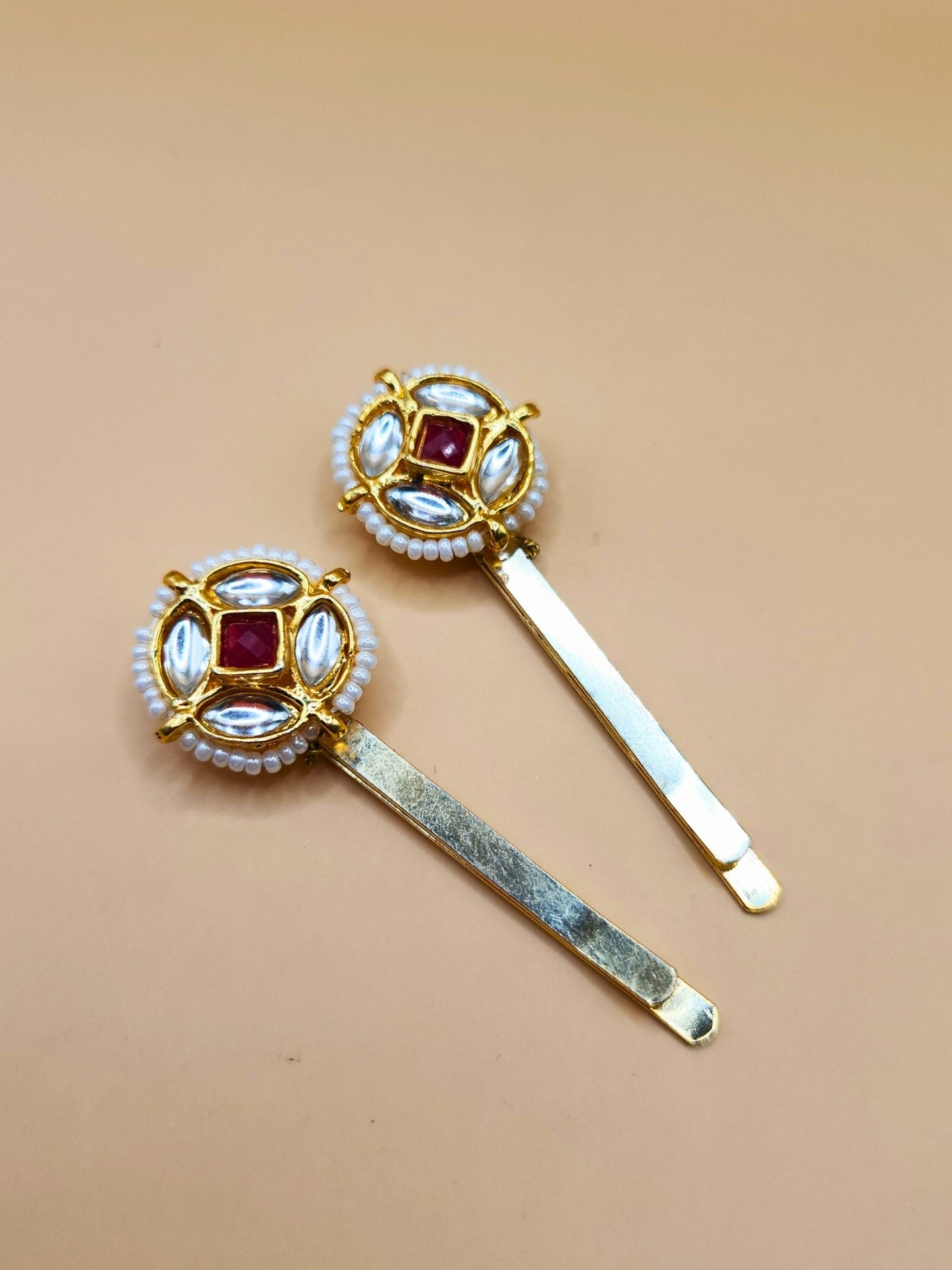 Viana Jewels Kundan Red Hair Pins (Set of 2)