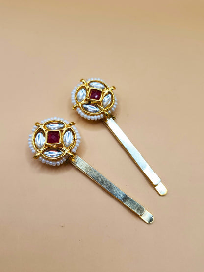 Viana Jewels Kundan Red Hair Pins (Set of 2)