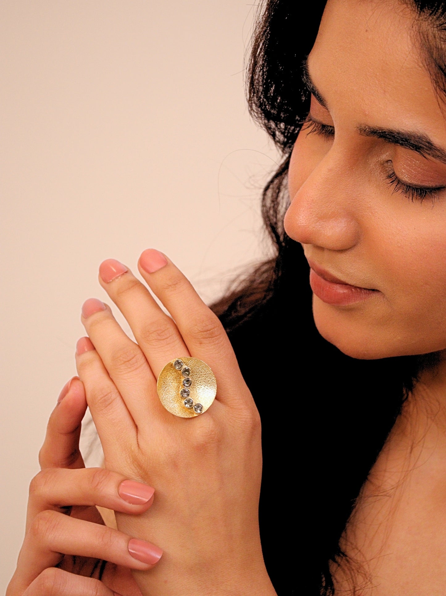 Viana Jewels Kamakshi Adjustable Brass Ring for Women 18K Gold Plated Handmade