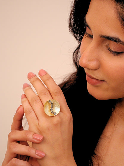 Viana Jewels Kamakshi Adjustable Brass Ring for Women 18K Gold Plated Handmade