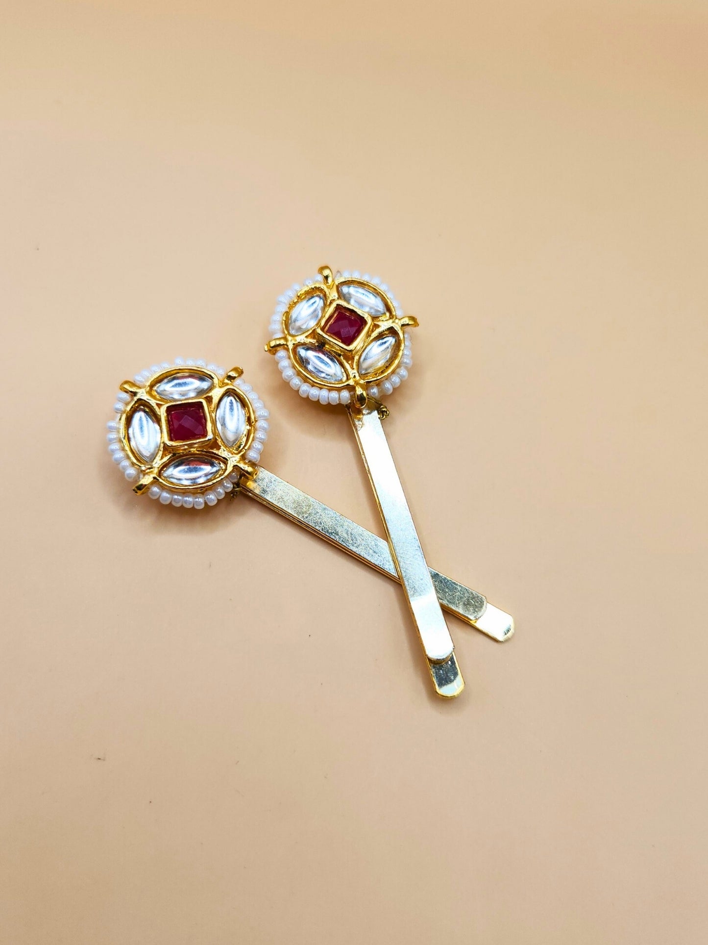 Viana Jewels Kundan Red Hair Pins (Set of 2)