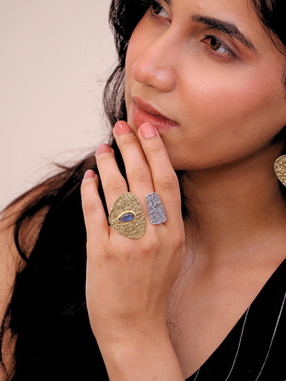 Viana Jewels Arushi Dual Tone Adjustable Brass Ring 18K Gold Plated Handmade