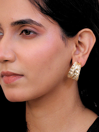 Viana Jewels Hemaya Beaten Brass Hoop Earrings 18K Gold Plated Handmade