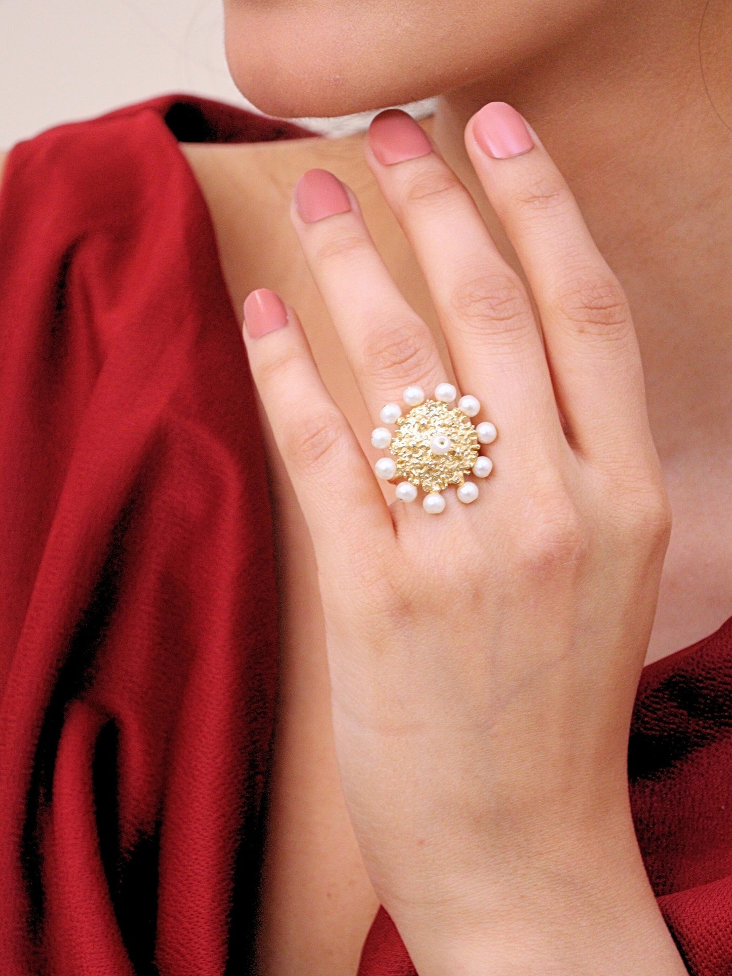 Viana Jewels Naqsh Brass Finger Ring for Women 18K Gold Plated Handmade