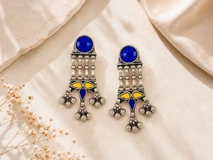 VIANA JEWELS Zeba Oxidized Silver Tassel Earrings