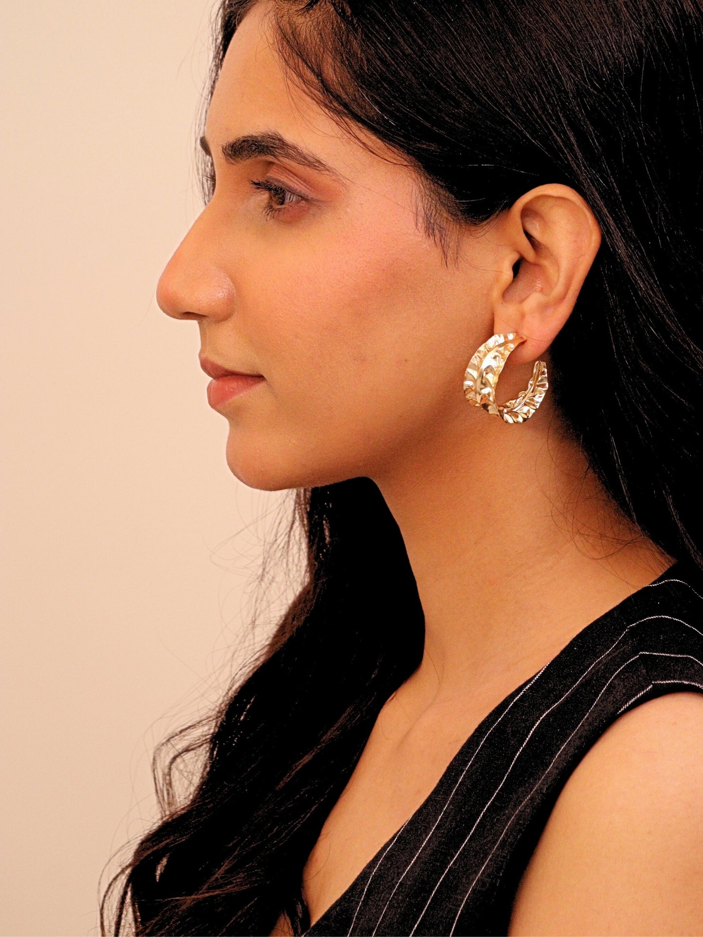 Viana Jewels Hemaya Beaten Brass Hoop Earrings 18K Gold Plated Handmade