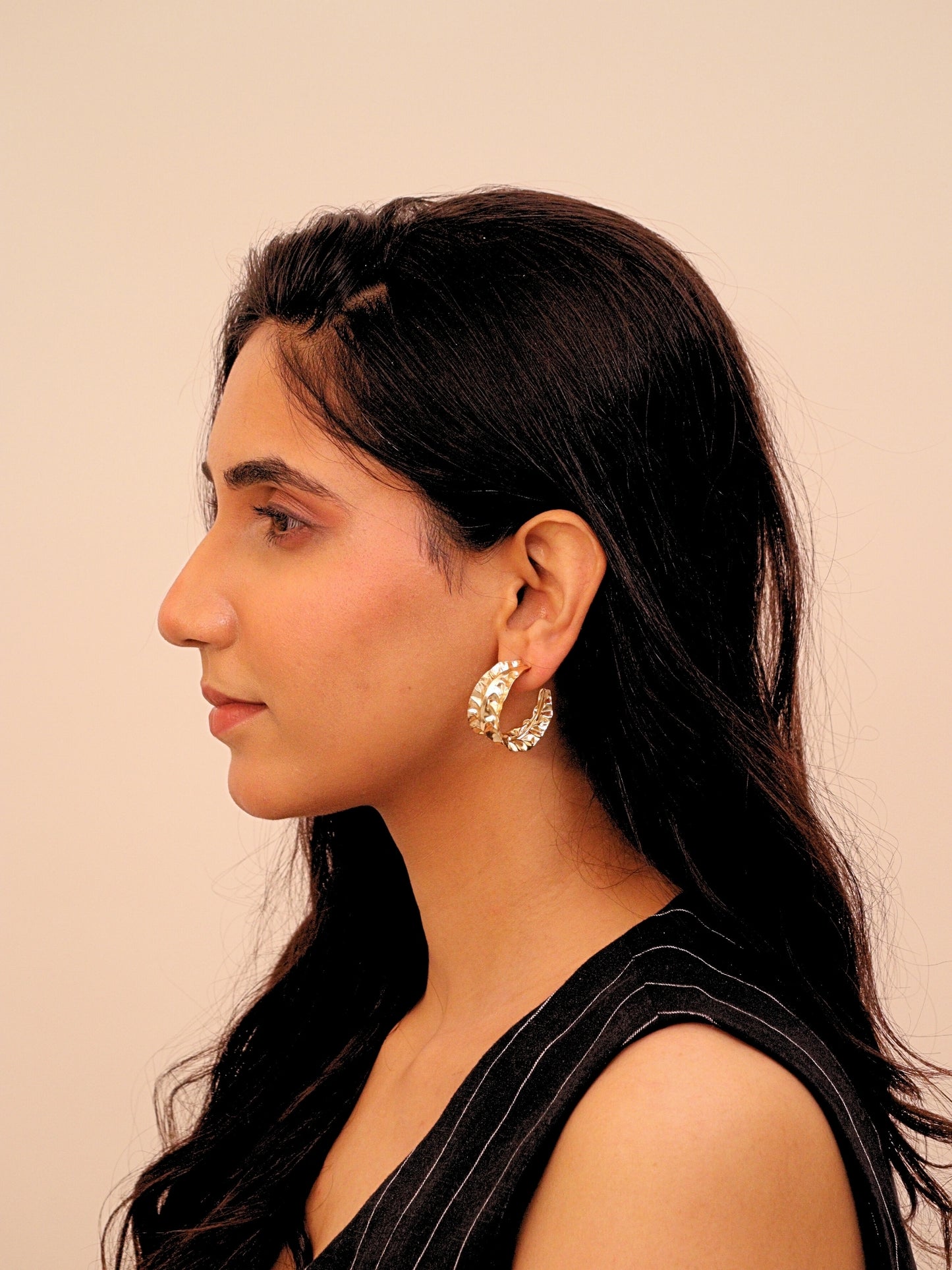 Viana Jewels Hemaya Beaten Brass Hoop Earrings 18K Gold Plated Handmade