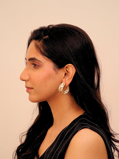 Viana Jewels Hemaya Beaten Brass Hoop Earrings 18K Gold Plated Handmade