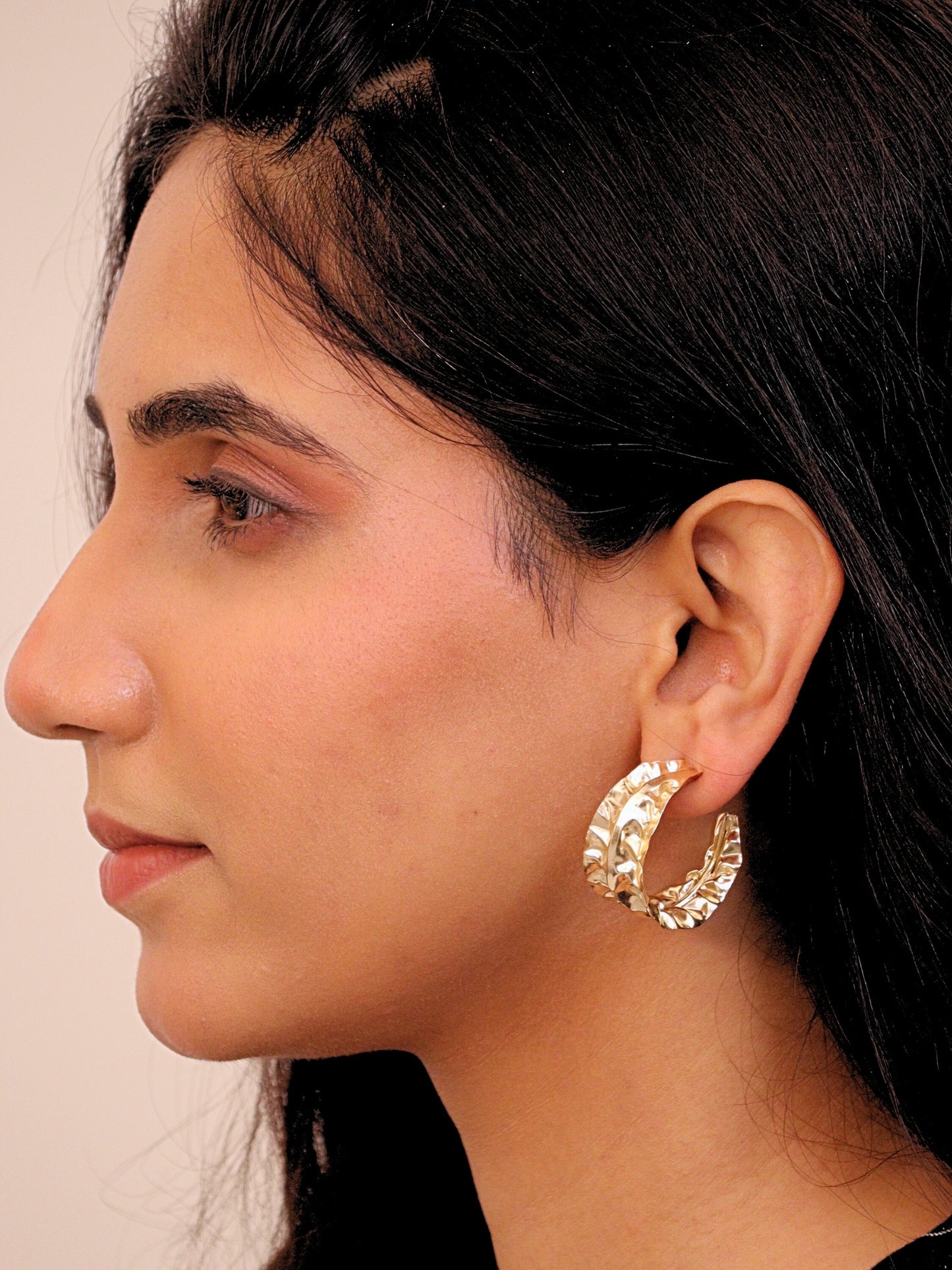 Viana Jewels Hemaya Beaten Brass Hoop Earrings 18K Gold Plated Handmade