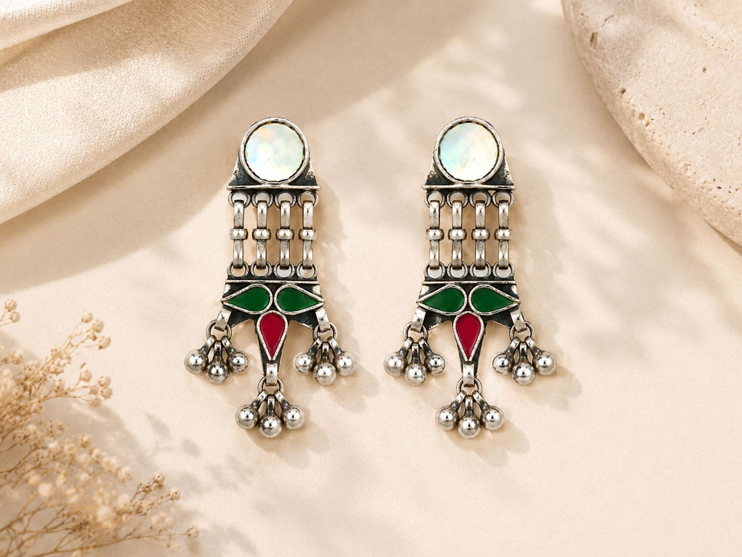 VIANA JEWELS Malalai Mirror Drop Tassel Earrings
