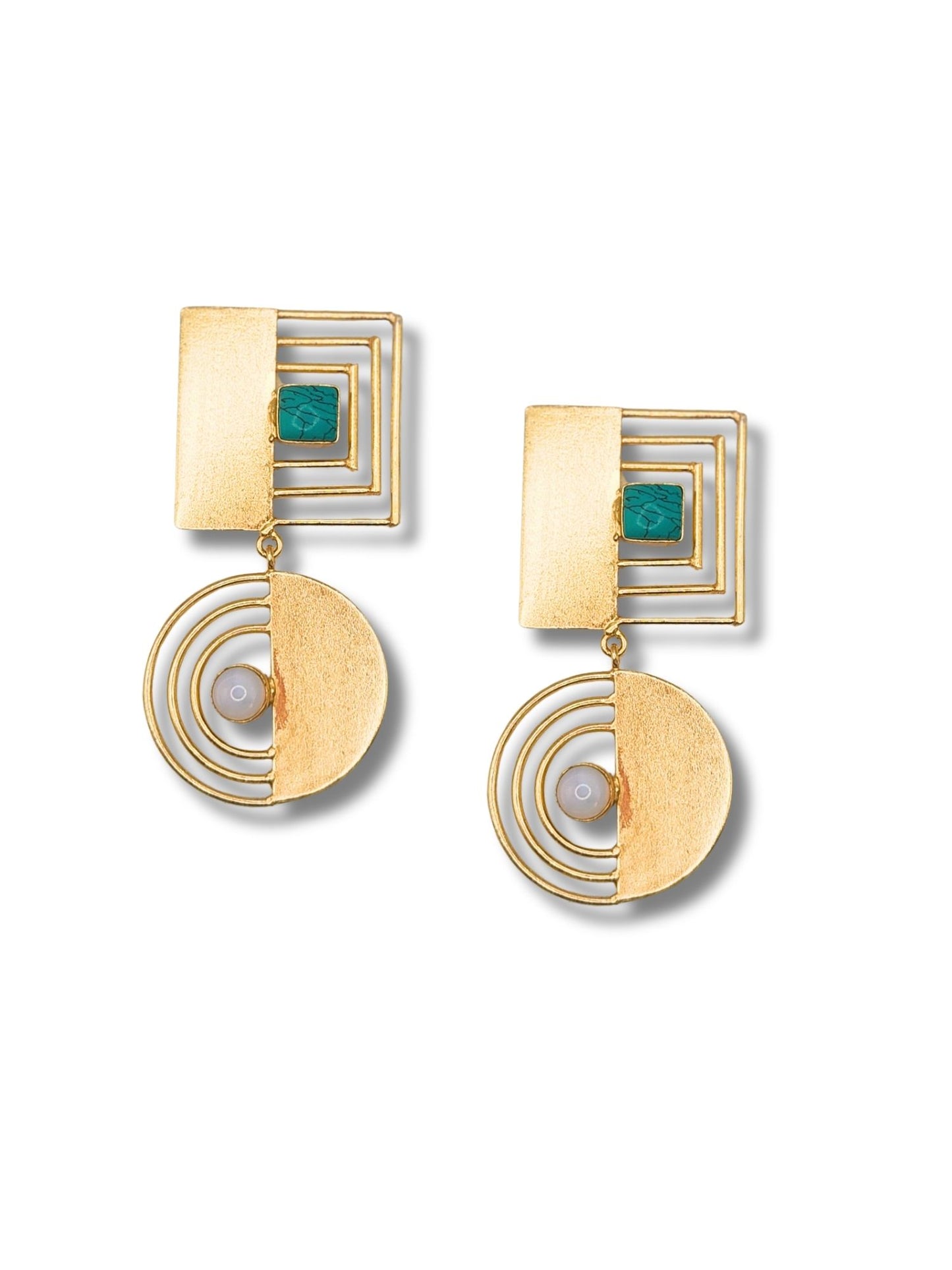 Viana Jewels Mizzora Turquoise Moonstone Brass Earrings 18K Gold Plated