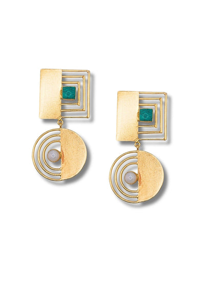 Viana Jewels Mizzora Turquoise Moonstone Brass Earrings 18K Gold Plated