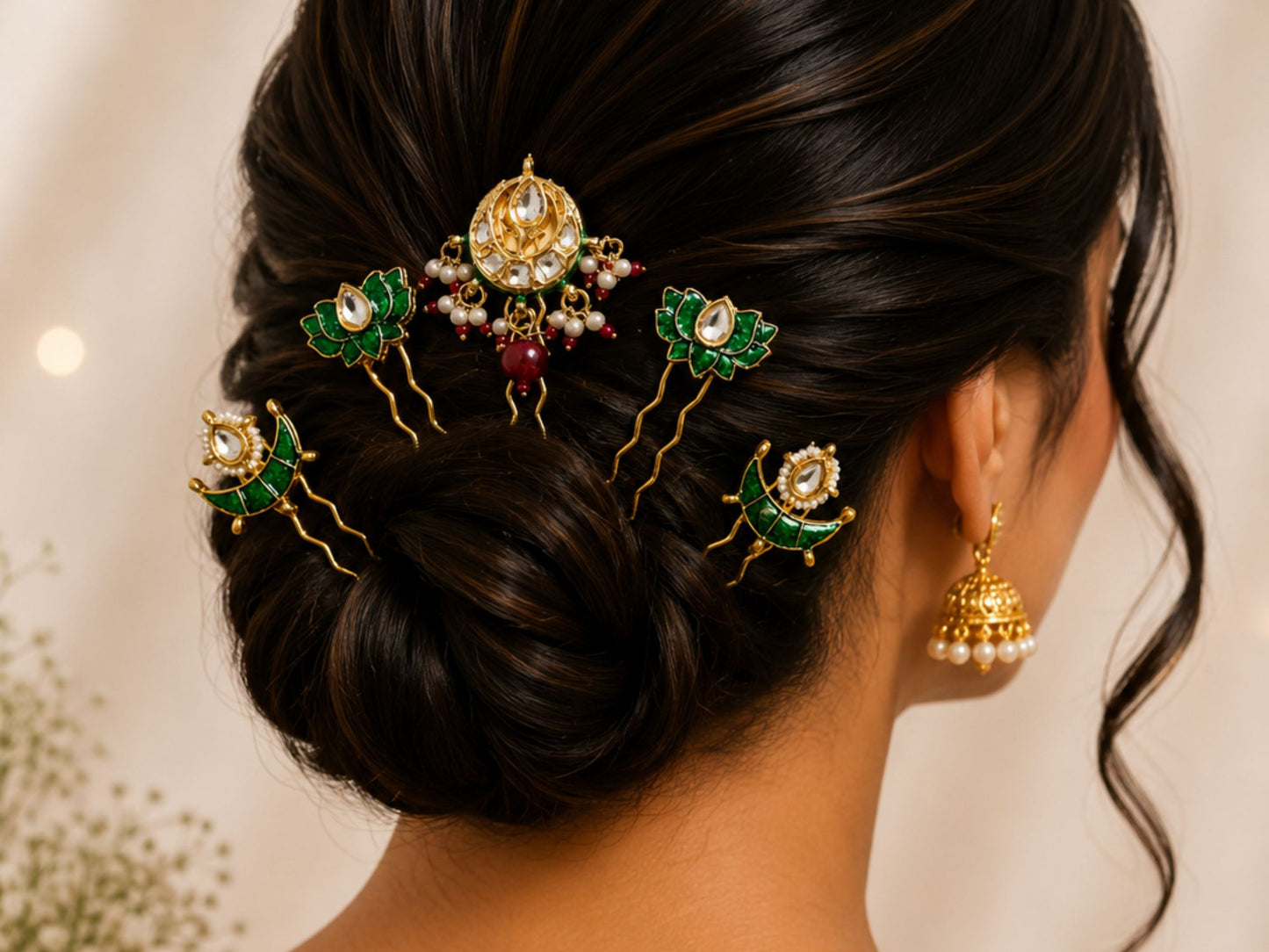 VIANA JEWELS Kesh Qala Ratna Gem Hair Pin For Women