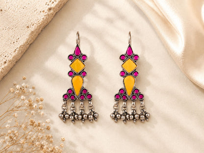 VIANA JEWELS Nilofar Mirror Bar-Drop Tassel Earrings