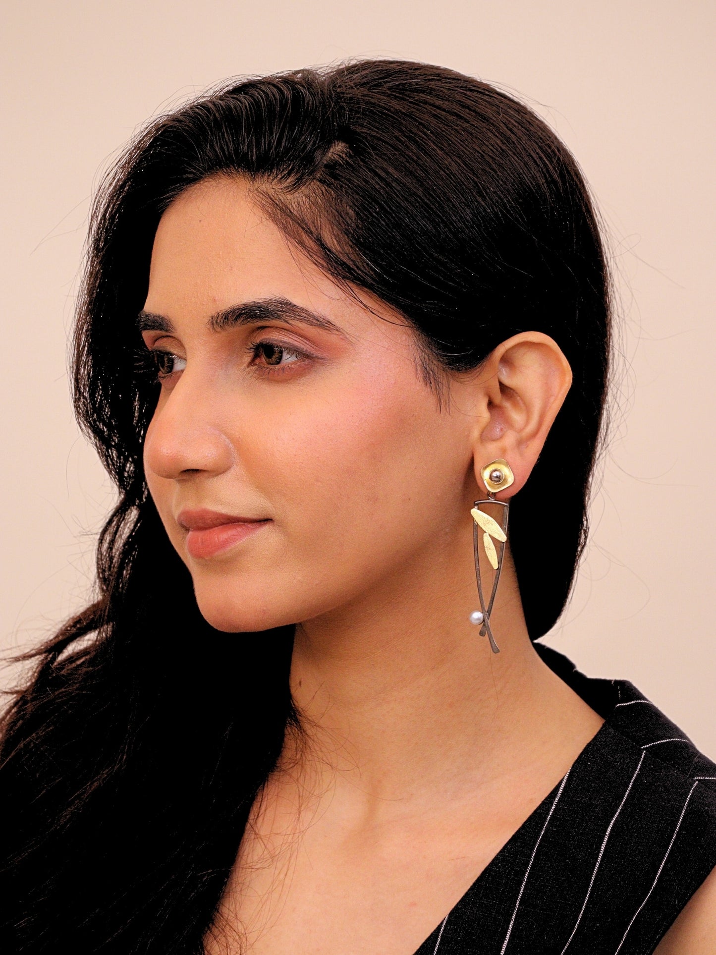 Viana Jewels Aadrika Black Polish Brass Earrings for Women Handmade