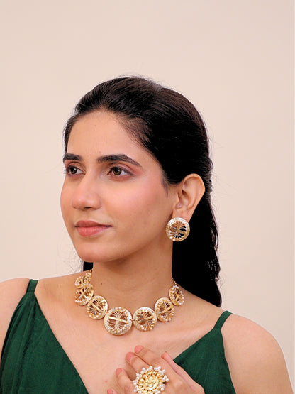 Viana Jewels Husnara Floral Pearl Choker for Women Brass 18K Gold Plated Handmade