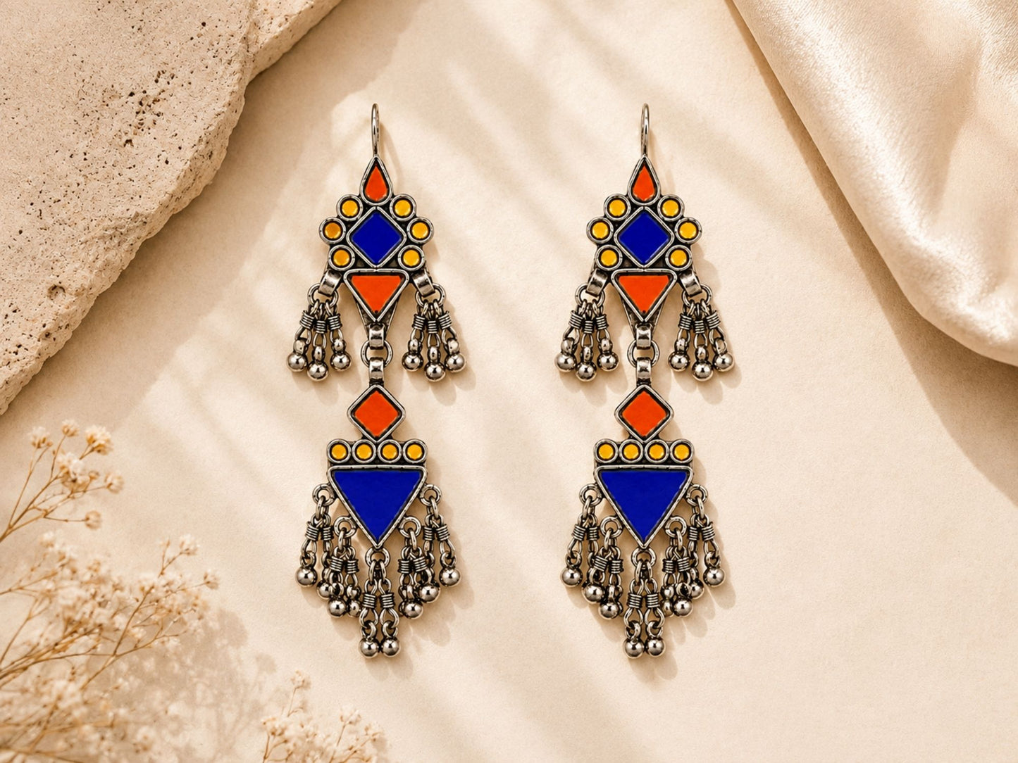 VIANA JEWELS Farah Mirror Tribal Fringe Earrings