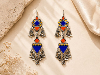VIANA JEWELS Farah Mirror Tribal Fringe Earrings