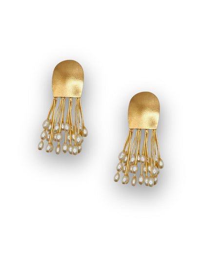 Viana Jewels Roshanara Brass Pearl Earrings for Women 18K Gold Plated