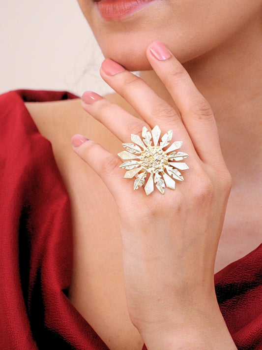 Viana Jewels Roshanara Adjustable Brass Ring for Women 18K Gold Plated Handmade