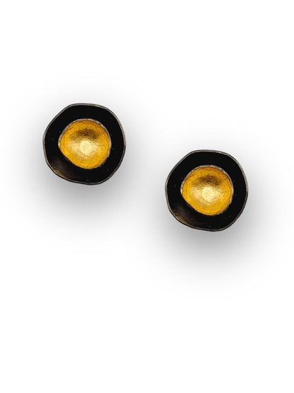 Viana Jewels Siya Black & Gold Brass Stud Earrings 18K Gold Plated Handmade