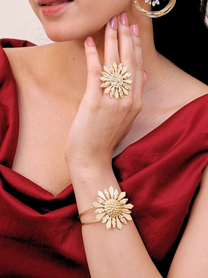 Viana Jewels Roshanara Adjustable Brass Ring for Women 18K Gold Plated Handmade