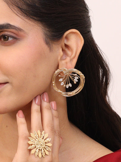 Viana Jewels Jahanara Brass Earrings for Women 18K Gold Plated Handmade