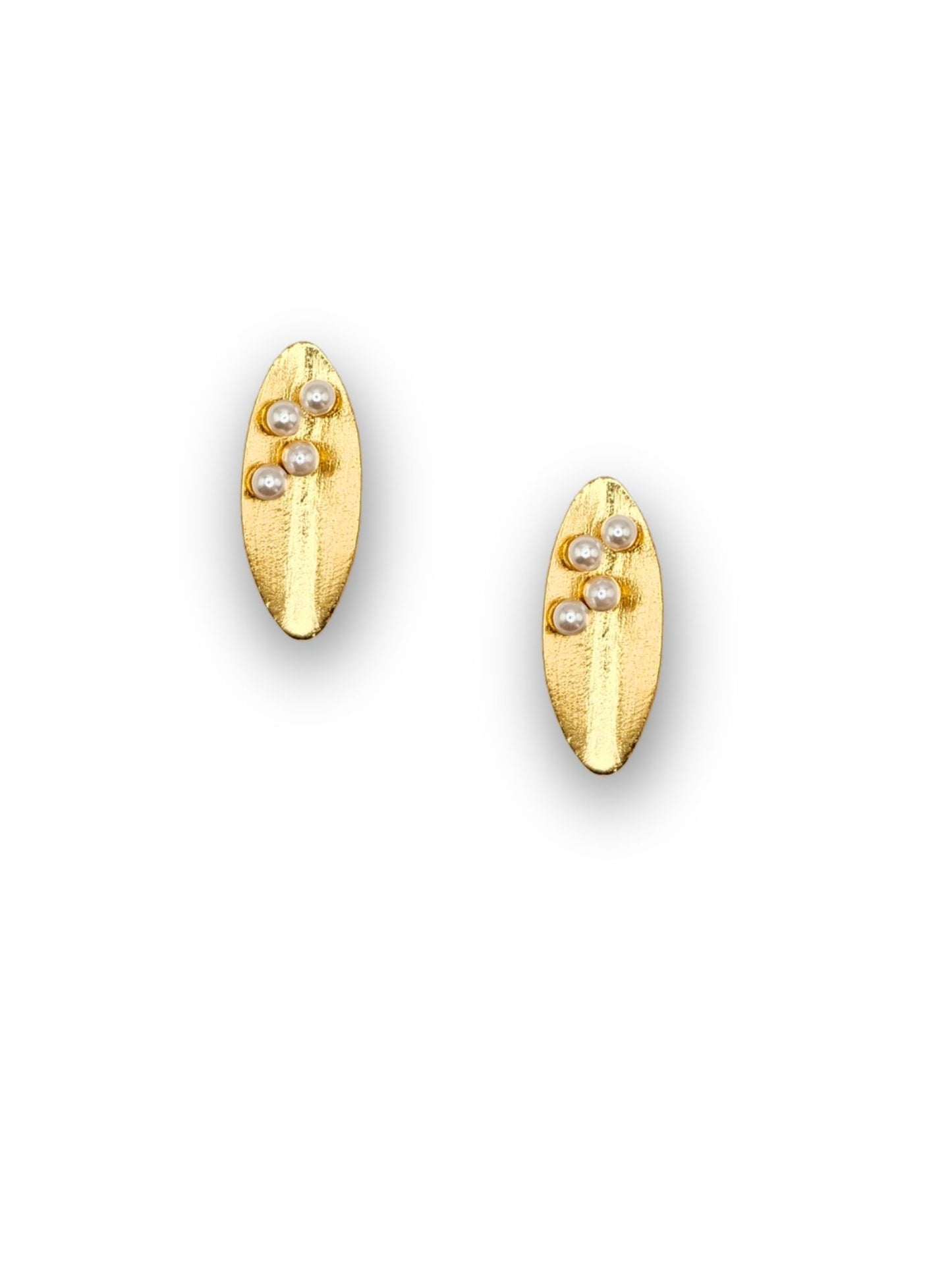 Viana Jewels Aarohi Brass & Pearl Stud Earrings 18K Gold Plated Handmade