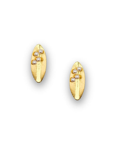 Viana Jewels Aarohi Brass & Pearl Stud Earrings 18K Gold Plated Handmade