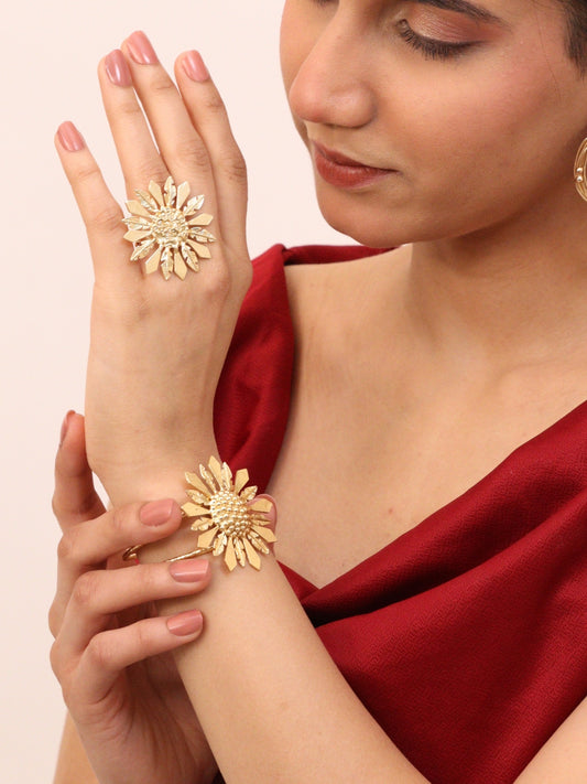 Viana Jewels Aroosha Adjustable Brass Bracelet for Women 18K Gold Plated